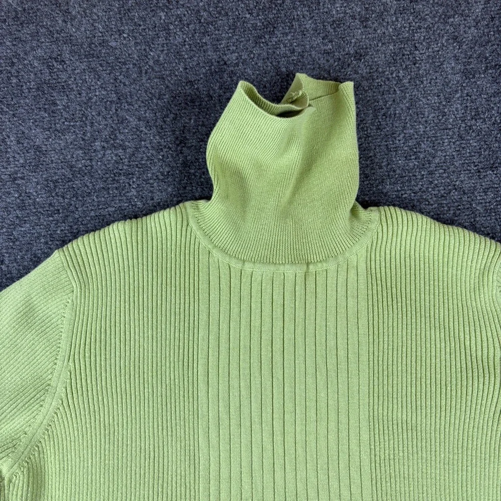 Van Heusen Sweater Womens XL Green Ribbed Knit Cotton Turtleneck Pullover Winter